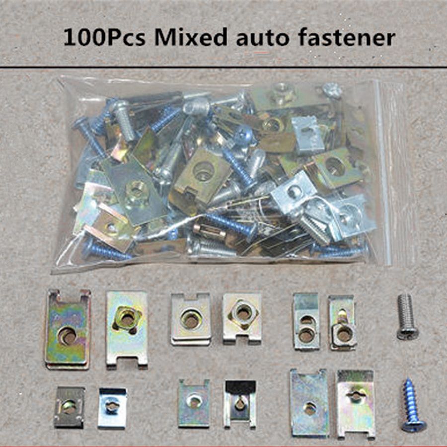 100pcs Mixed Car Door Panel Fastener Fixed Screw U Type