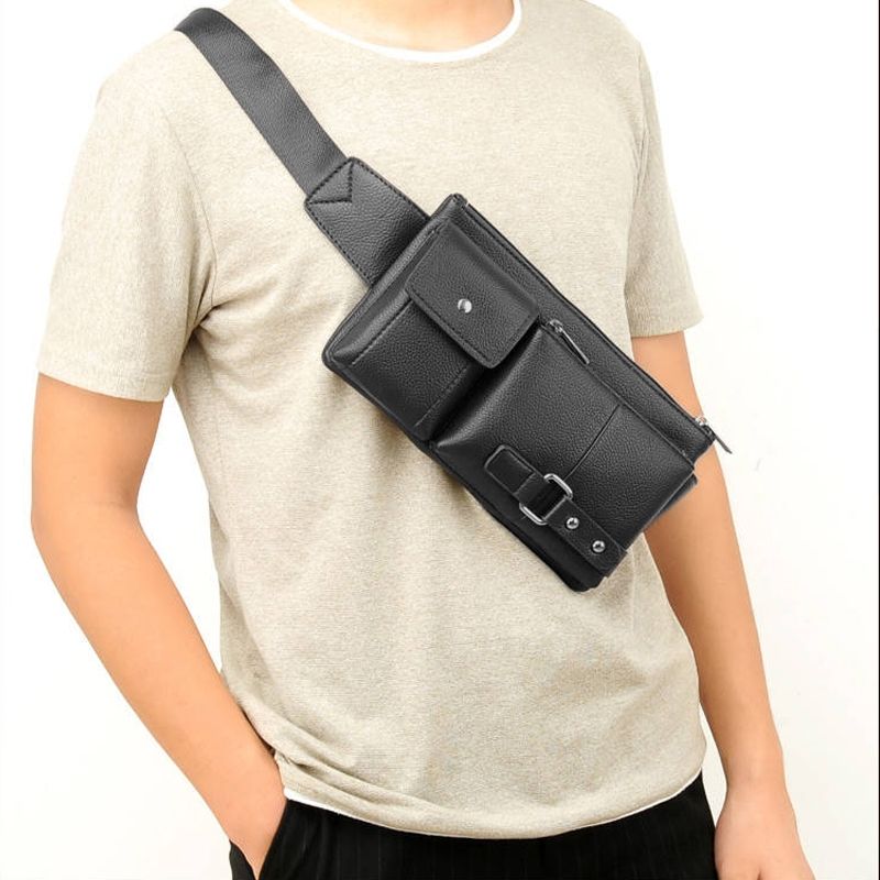 Universal Outdoor Men Shoulder Messenger Bags Retro Men Waist Bag, Size: L (27cm X 15cm X 1cm) (Black)