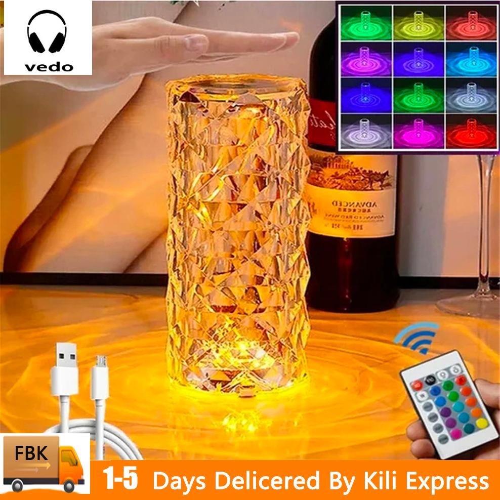 16 Colors Crystal Table Lamp Rose Light Romantic Diamond Atmosphere Light USB To