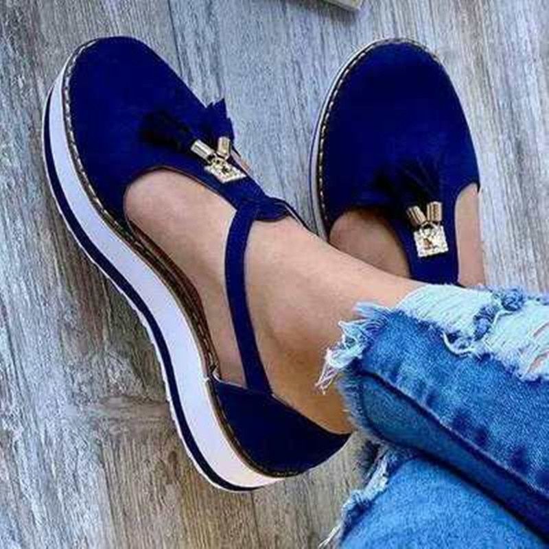 Women Sandals Summer Fashion Solid Color Tassel Decoration Casual Ladies Vulcanized Shoes Retro Thick Bottom Buckle Footwear