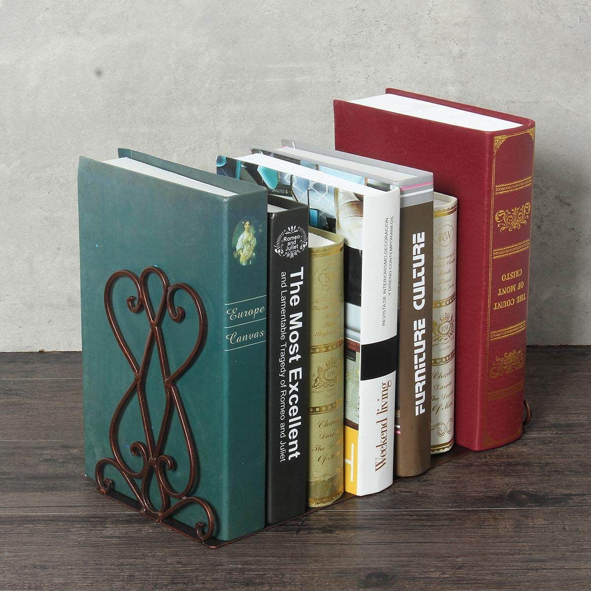 1 Pair Vintage Iron Book End Shelf Craft Stand Antique Bookend Home Room Decor Bronze
