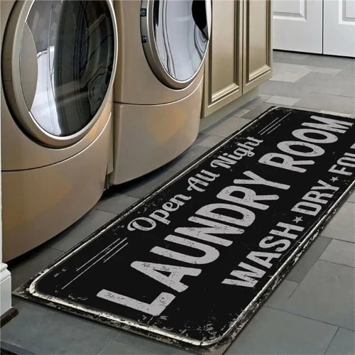 50cm X 80cm Non-slip Laundry Room And Kitchen Runner Mat - Black
