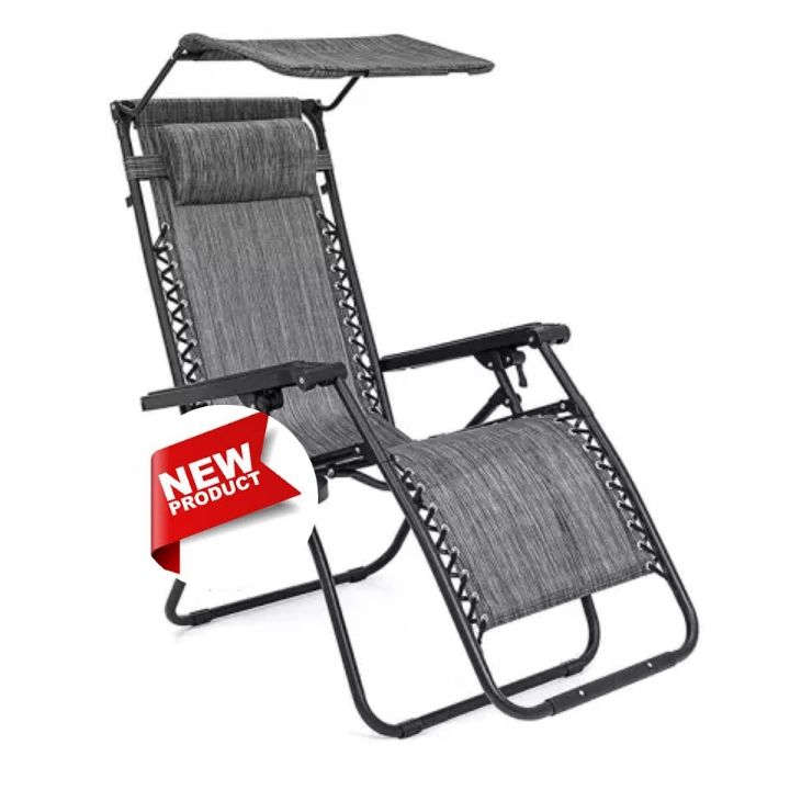 Outdoor Folding Relaxing Chair With Canopy Shade -grey