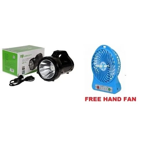 Rechargeable Jug Torchlight - Led Light - 3W - Black + Free Hand Fan