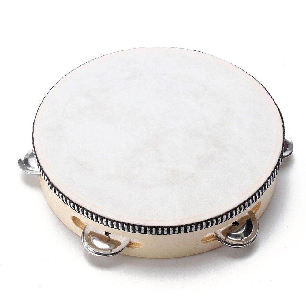 8'' Musical Tambourine Tamborine With Head Drum Round Percussion For KTV Party