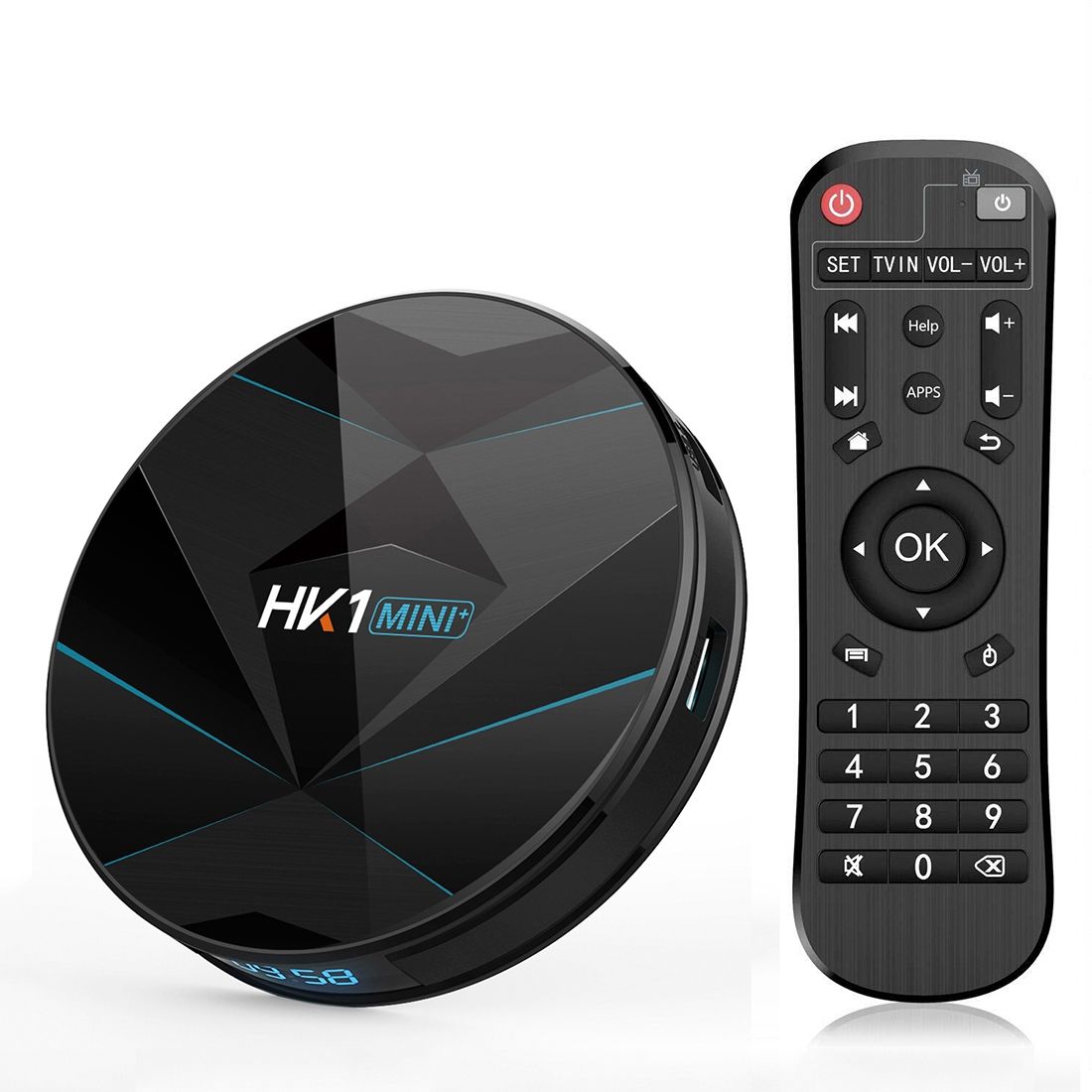 HK1MINI+ 4K HD Smart TV BOX,Android 9.0,RK3318 Quad-Core 64bit Cortex-A53 ,2GB+16GB, Support TF Card, HDMI, WIFI, AV, LAN, USB (Black)