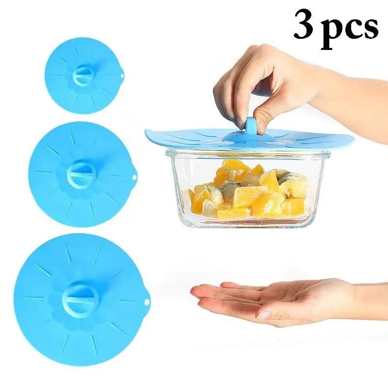 3PCS Silicone Cooware Lids Stretch Lids Cover for Bowl Container Food Wrap Bowl Pot Lid Keeping Fresh Seal Lid