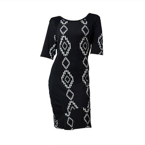 Patterned Midi Dress - Black