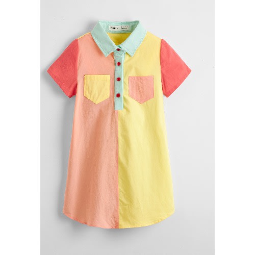 Toddler Girls Colour Block Pocket Patched Shift Shirt Dress
