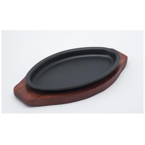 Cast Iron Sizzling Plate Wood Base- Oval Shape