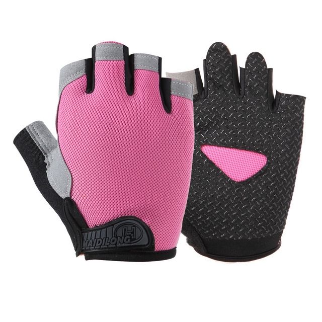 Summer Men Women Fitness Gloves Gym Weight Lifting Cycling Yoga Training Thin Breathable Antiskid Half Finger Gloves, Size:S(Pink)