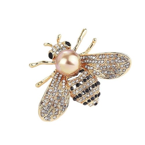 Honey Bee Crystal Insect Brooch Pin - Gold