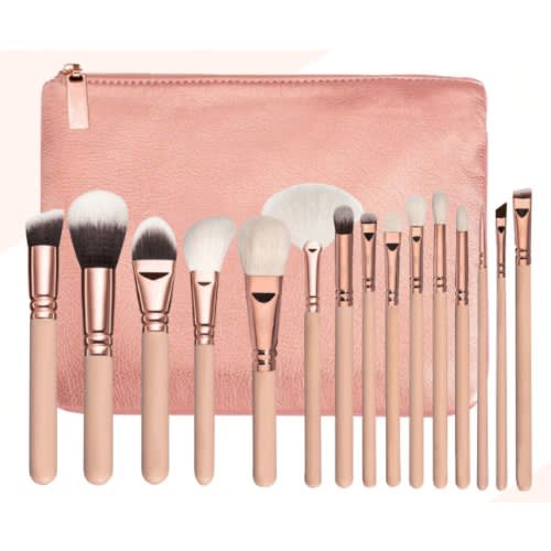 15pcs Professional Makeup Brushes Set With Portable Bag - Pink