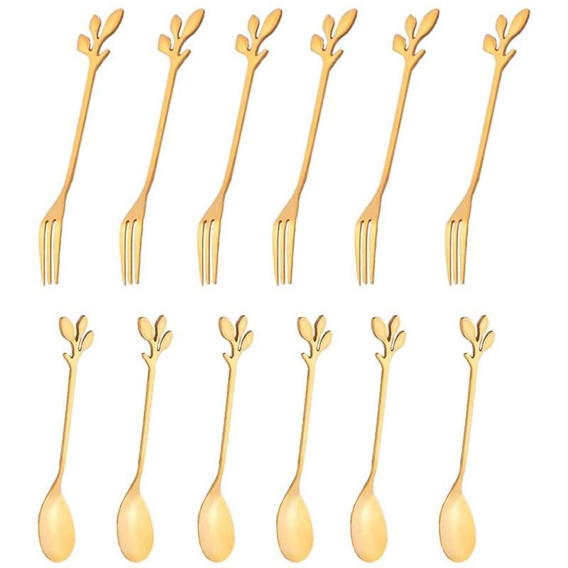 12 Packs of Stainless Steel Fork and Spoon Set Ice Cream Tea Coffee Spoon Tableware Kitchen Tableware