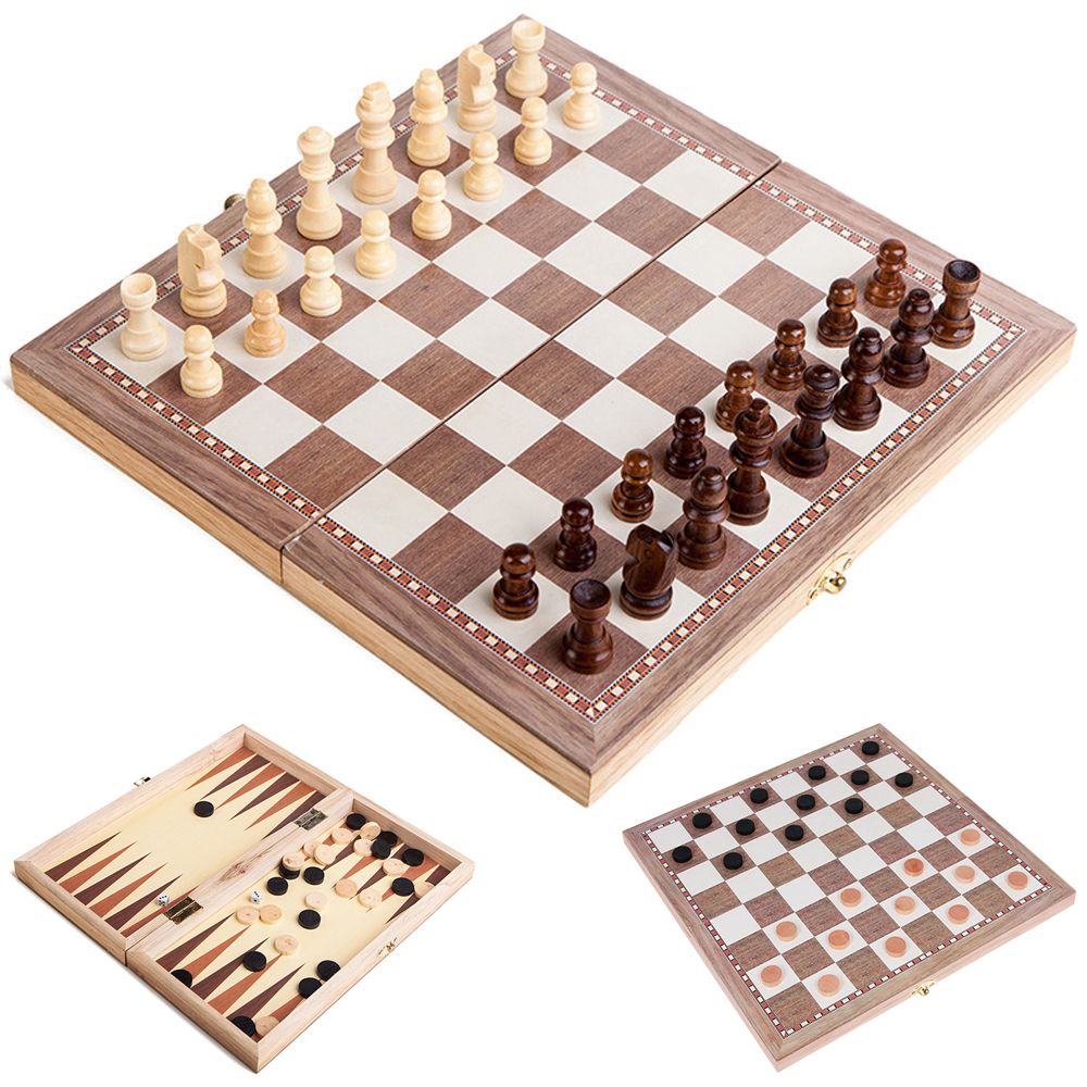 3-in-1 Multifunctional Wooden Chess Set Folding Chessboard