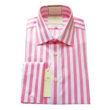 Men's Bengal Stripe Slim Fit Shirt -double Cuff- Pink & White