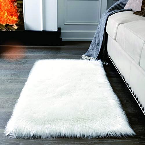 White Fluffy Soft Faux Sheepskin Fur Center Rug