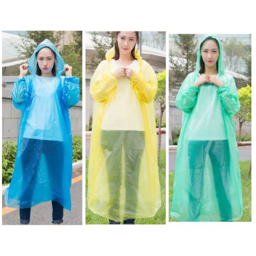 3 Pcs Unisex Transparent Pocket Rain Coat With Hood