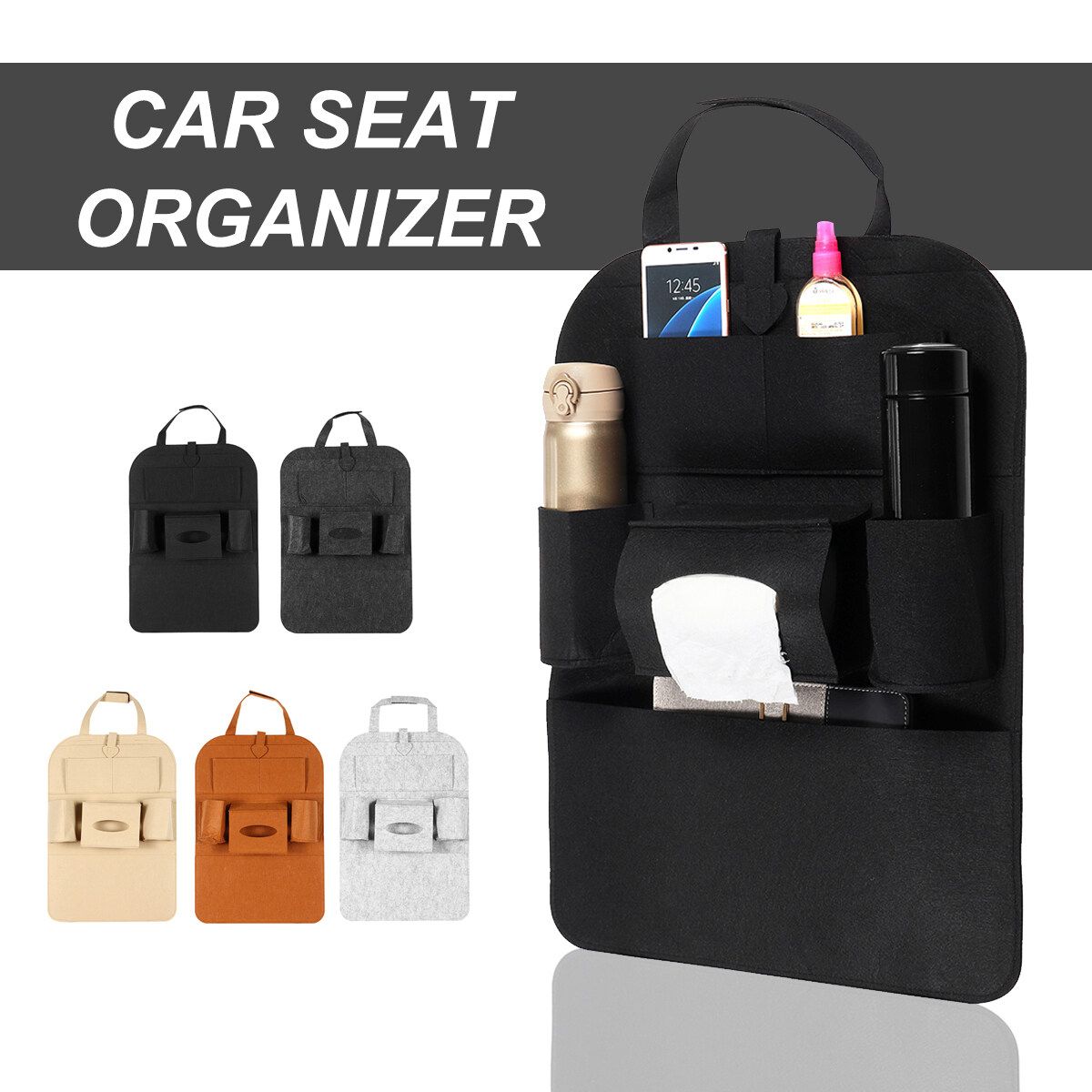 Car Back Seat Organizer Multi-pocket Holder Travel Felt Storage Bags Black