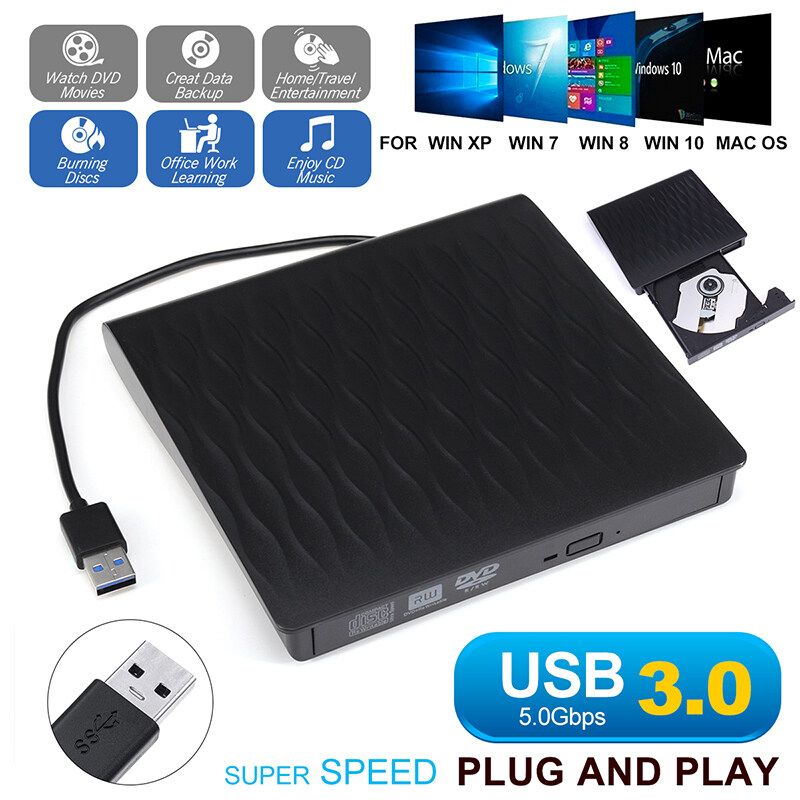 Slim External USB 3.0 DVD RW CD Writer Drive Reader Player Laptop PC Home