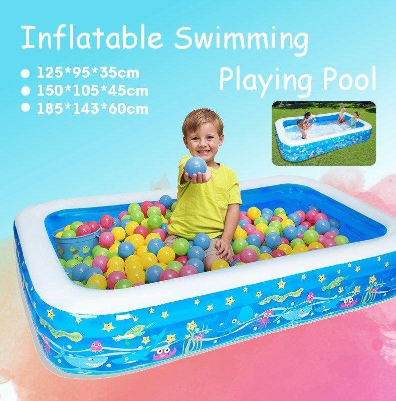 Inflatable Swimming Pool Family Kids Baby Large Water Play Center Outdoor Fun-185x143x60cm Blue