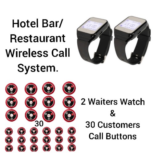 Hotel Restaurant/bar Waiters/customers Service Wireless Call System 30 Buttons/2watch Pack