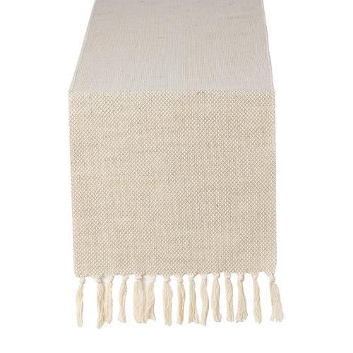 Cotton Linen Table Runner With Handmade Fringe, Rustic Woven Jute Village Dining Room Table Runners Burlap Decor