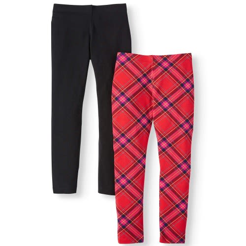 Girl's Plaid And  Pattern  Leggings - 2 In 1 Pack