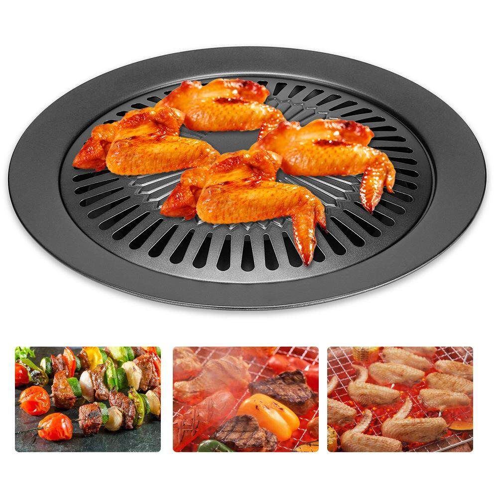 Smokeless Stovetop BBQ Grill Pan Stainless Steel Card Type Non-stick Cooking Pan Round Shape Ceramic Pan