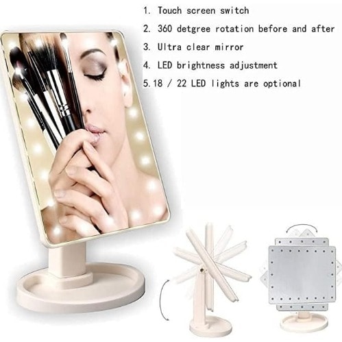 USB Powered Makeup Mirror - Desktop 360 Rotation - 22 Led Lights