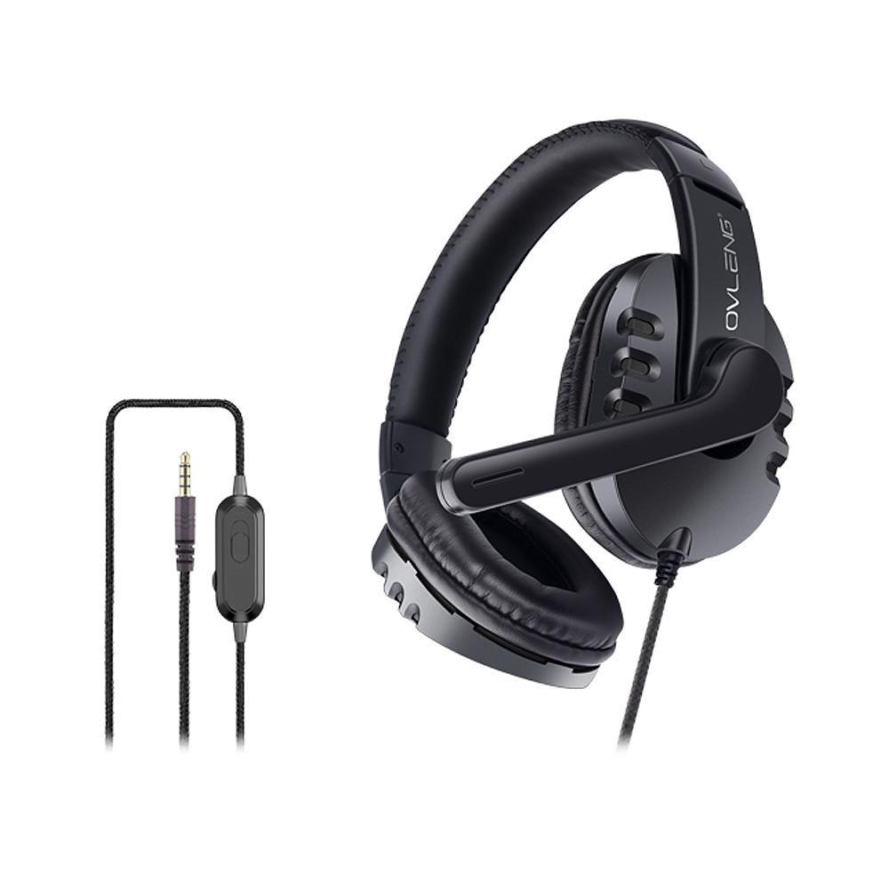 OVLENG OV-P3 3.5mm Wired Gaming Headset Portable Surround Sound Headset with Rotating Mic Replacement for PS4/Phone/Laptop/PC Black