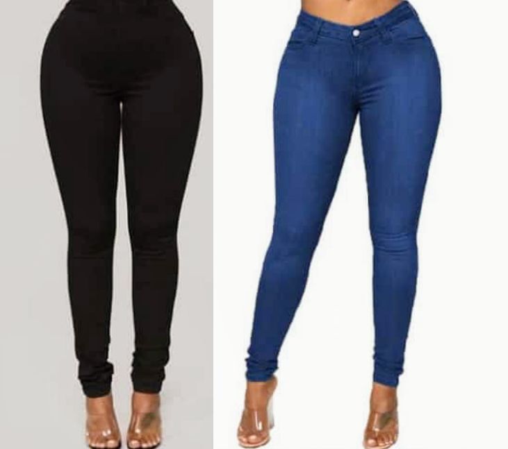Ladies High Waist Fitted Trouser- Black/Blue