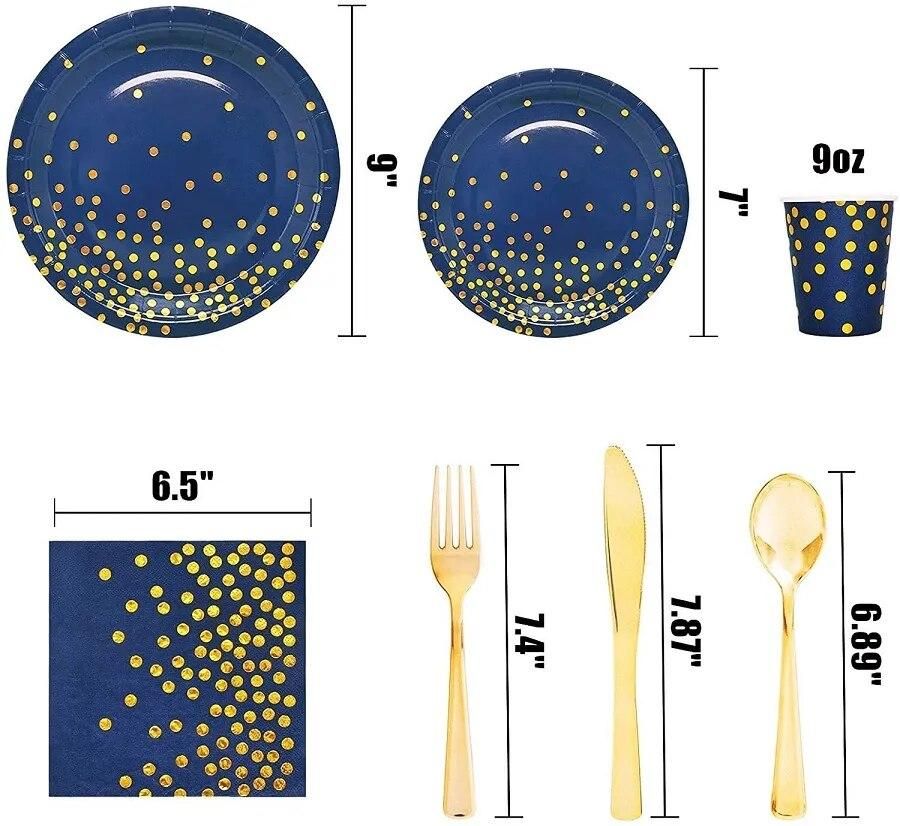 Royal Blue and Gold Plates and Napkins Party Supplies Navy Blue Disposable Paper Plates Tableware Set for Birthday Wedding Party