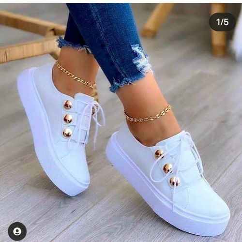 Casual Women's Single Shoes Round Toe Platform Casual Shoes Women's Shoes White