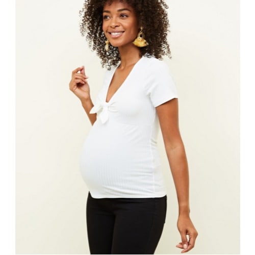 White Ribbed Maternity Top