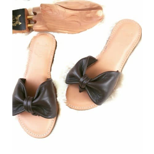 Leather Butterfly Slippers - Black