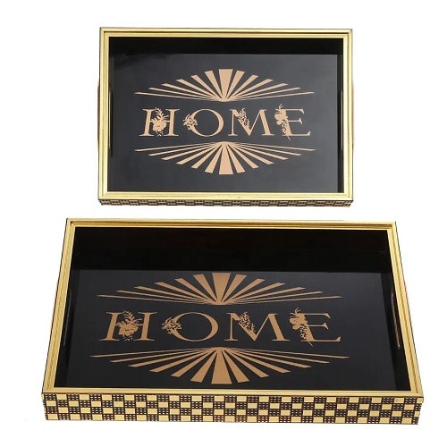Home Decorative Resin & Glass Tray - Set Of 2