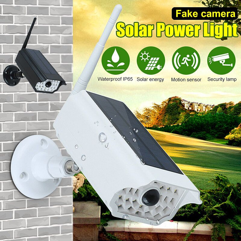 Solar Powered Dummy Security Camera PIR Motion Sensor 30 LED 2835SMD Wall Light Waterproof IP65 Street Lamp W/ Mounting Kit Outdoor Garden Yard White Shell