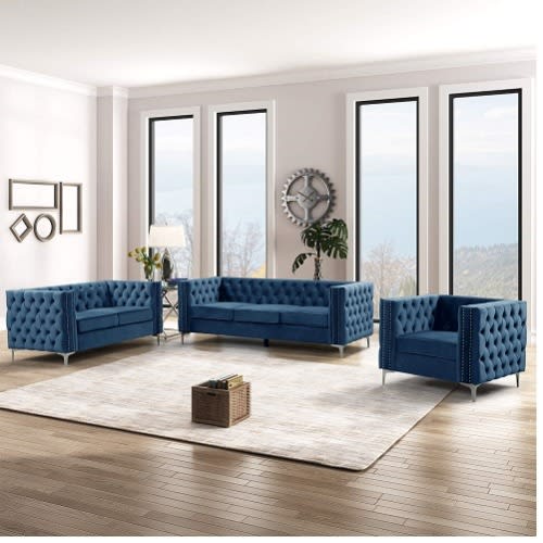 6 Seater Old English Antique Sofa Set - Blue