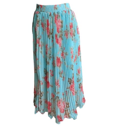 Pleat Floral Maxi Skirt- Multicolor