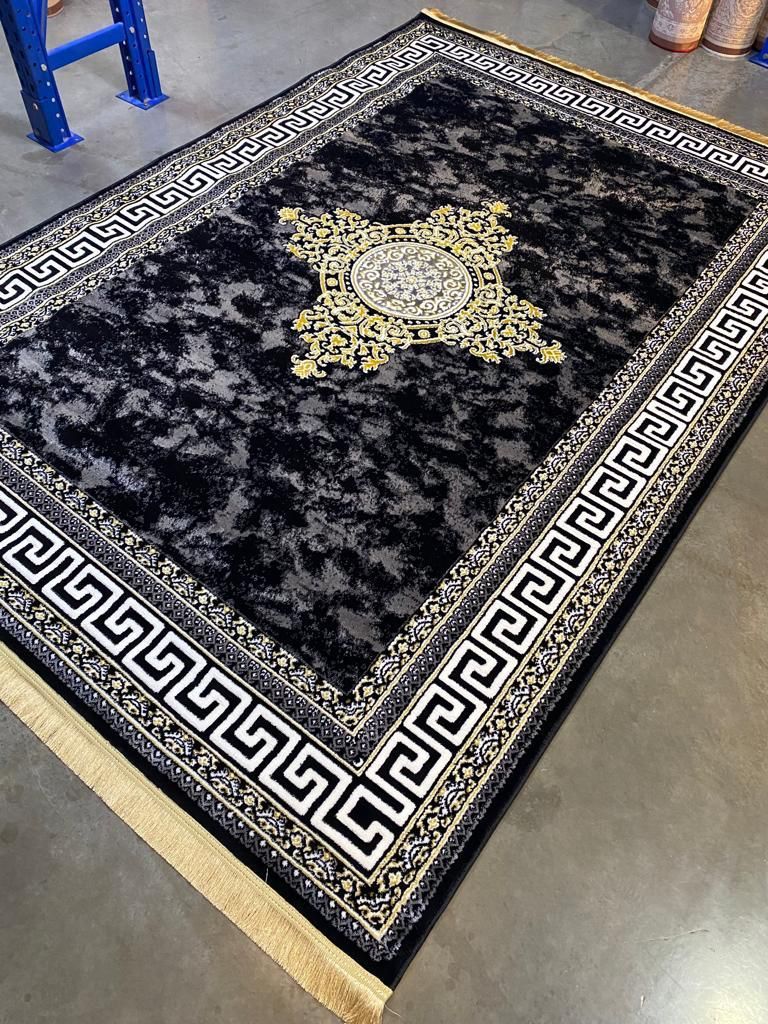 Modern Grey Black Oriental Center Rug