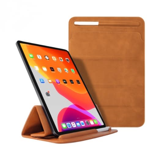 Mutural Leather Pouch And Tablet Stand With Pen Slot For iPad Pro 11- Brown