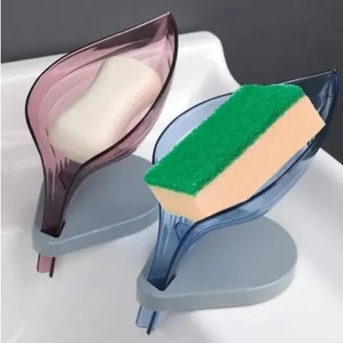 Leaf Shaped Bathroom Self-drain Bar Soap Holder - 2 Pieces
