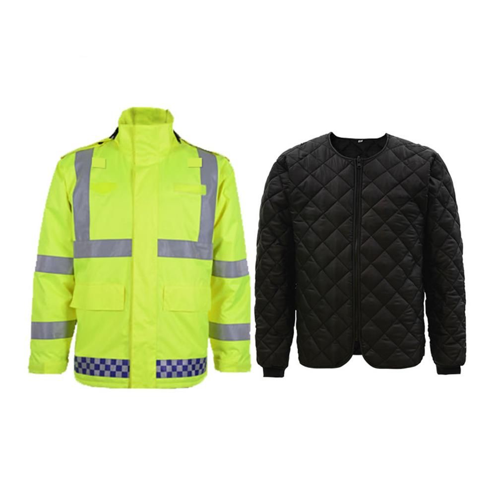 SFVest High Visibility Reflective Waterproof Rain Jacket Rainwear Coat Luminous Safety Raincoat Outdoor Traffic Police Hiking Riding Warning Safety Winter Detachable Cotton Jacket