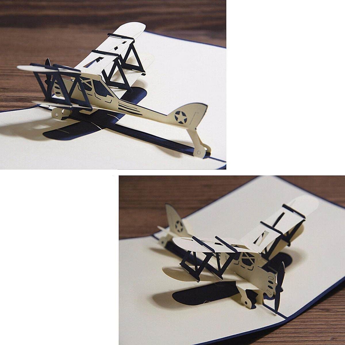 3D Up Invitation Handmade Happy Birthday Greeting Cards Thanksgiving Card #planet Model Airplane 4006-b