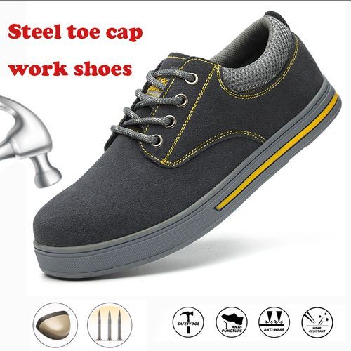 Men's Safety Shoes Steel Toe Work Boots Non-slip Sole Breathable Safety Shoes Steel Toe-Grey
