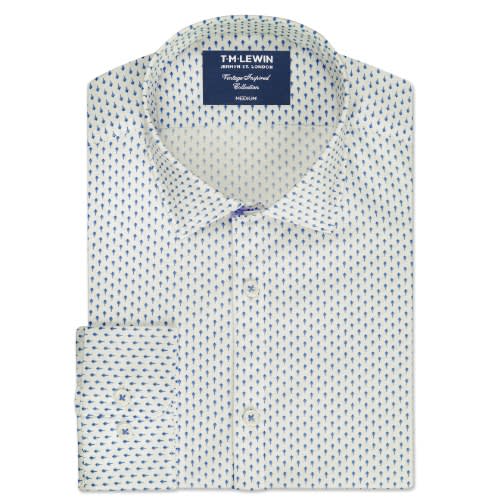 Vintage Inspired Slim Fit Blue Geo Single Cuff Shirt