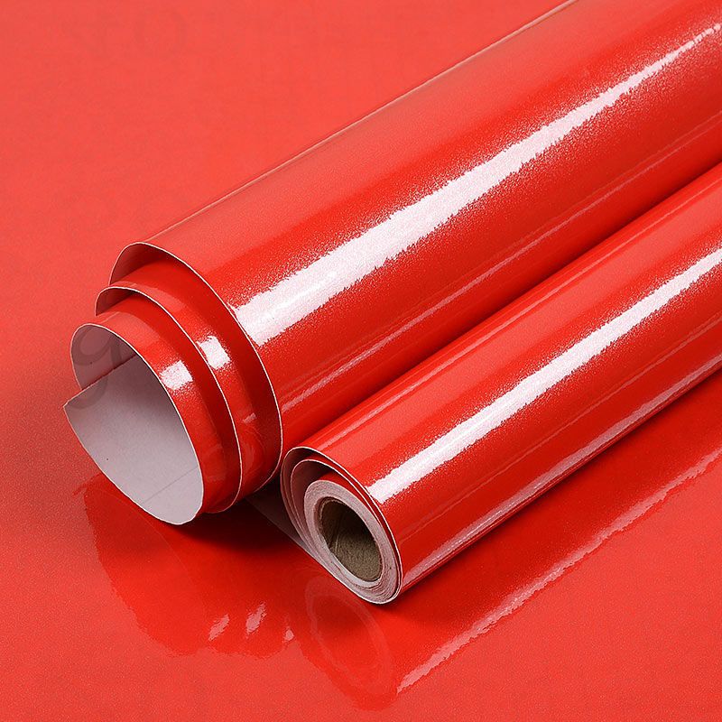 Vinyl Decorative Stickers Waterproof Wallpaper Self Adhesive Solid Color Plain Sticker For Bedroom Living Room Renovation Paster-Shiny Red