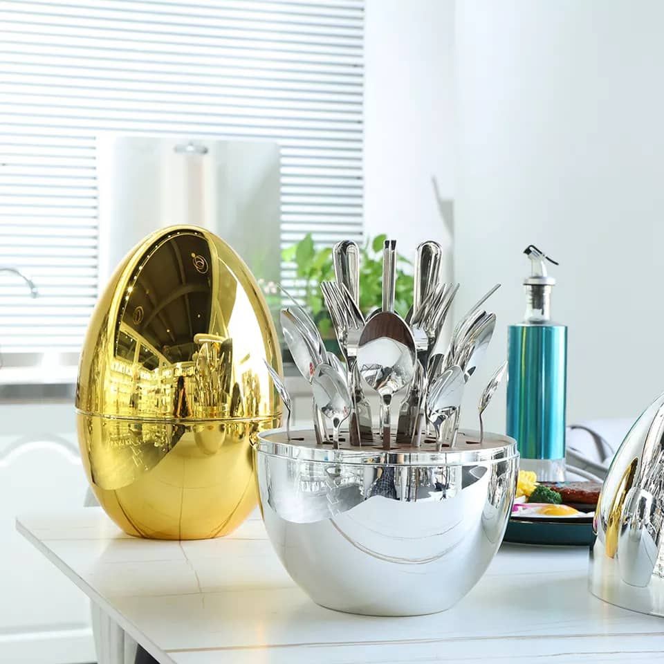 24 Pcs Silver Plated Stainless Steel Spoon  Fork And RACK