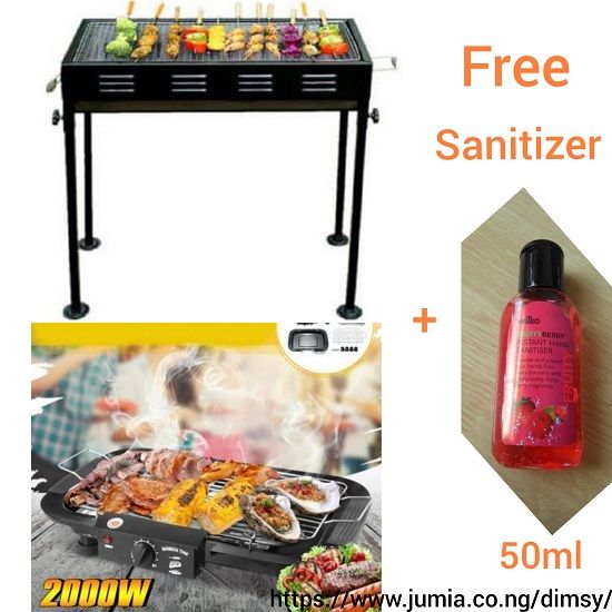Outdoor Picnic Beach Camp Charcoal BBQ Grill + Electric Roaster BBQ Grill + Free Sanitizer